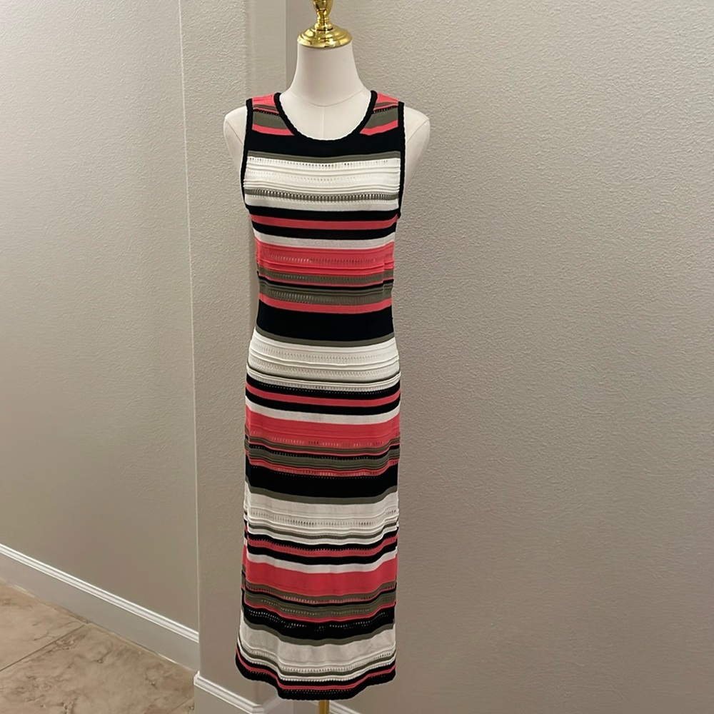 New York & Company Black and White Sheath Midi Dress Halter Sleeveless